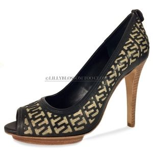 Tory Burch Brazil Sig Skinny Wood Peep Toe Pumps